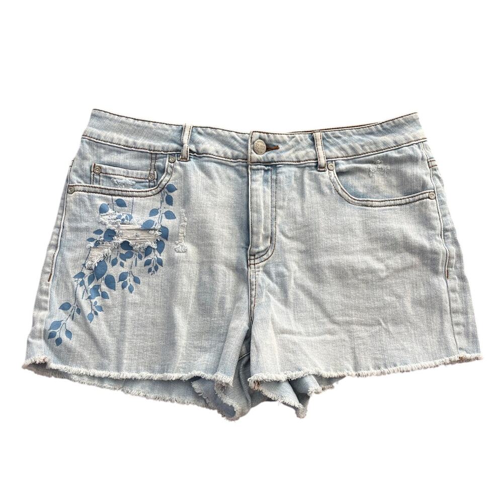 R1893 Roebuck & Co Distressed Embellished‎ Jean Cut Off Shorts Bird Embroidered